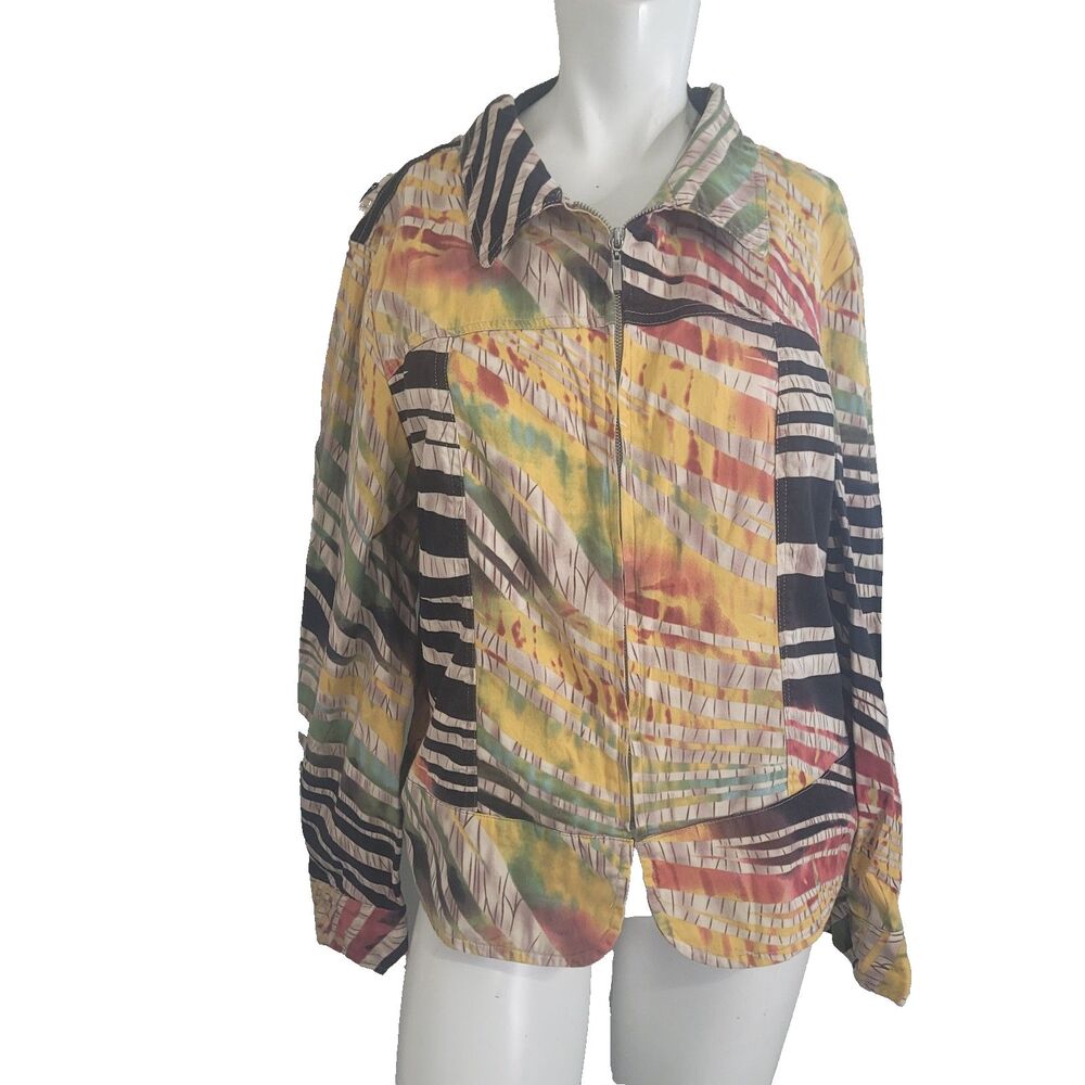 Draper's & Damon's XL jacket blazer full zip animal print zebra collar cotton